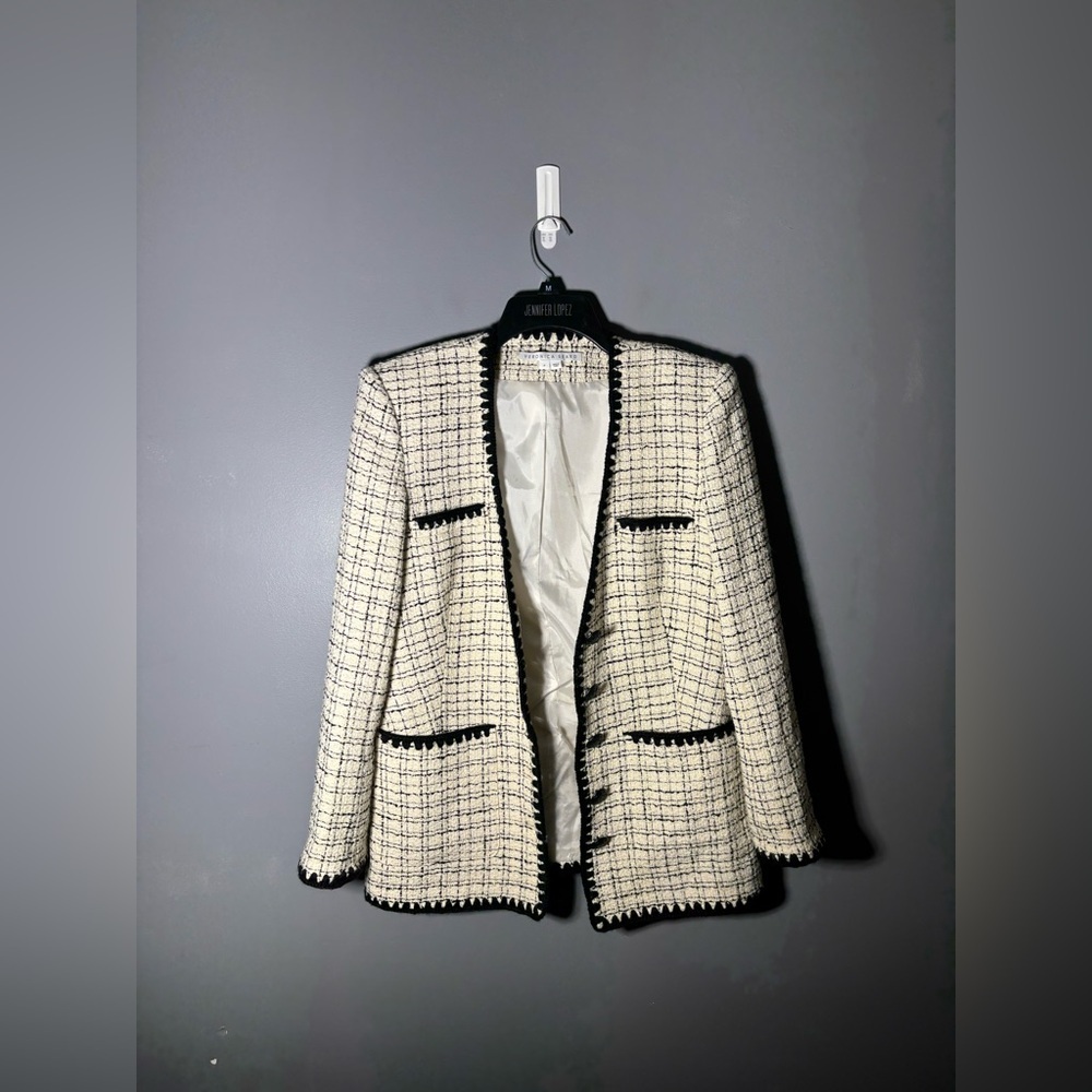 Veronica Beard Albie Dickey Two Tone Cotton Blend Bouclé Tweed Blazer Size 8 - Picture 2 of 5
